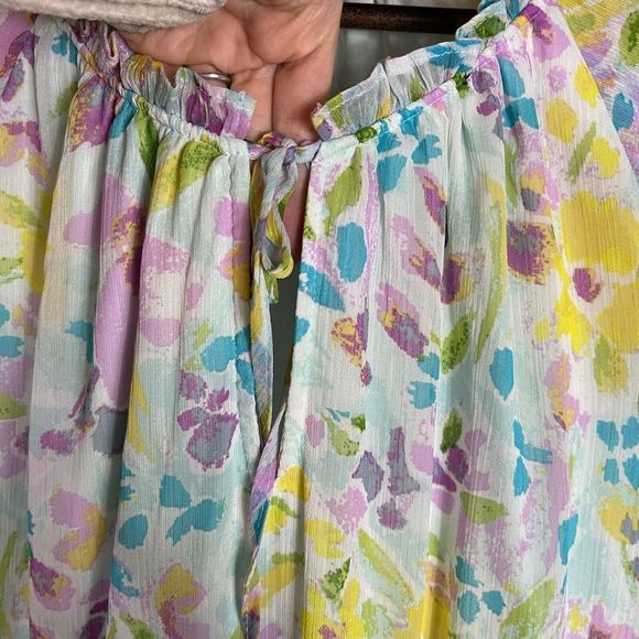 LC Lauren Conrad Fit & Flare Dress Womens Plus 3X Multi Ruffle Floral Georgette - Picture 7 of 12